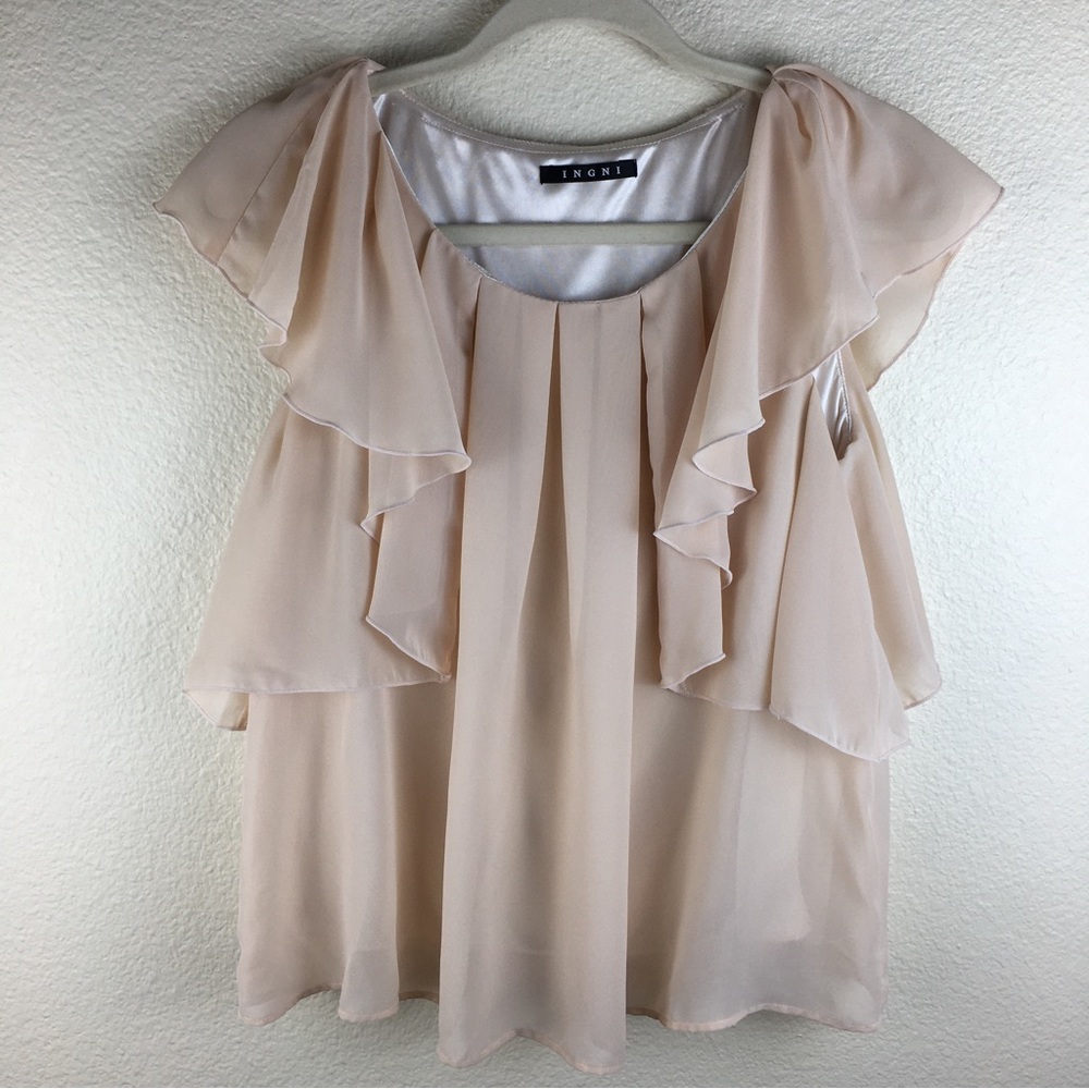 INGNI Women's Japanese Brand Blush Pinkish Peachy Flowy Sleeveless Blouse Size S